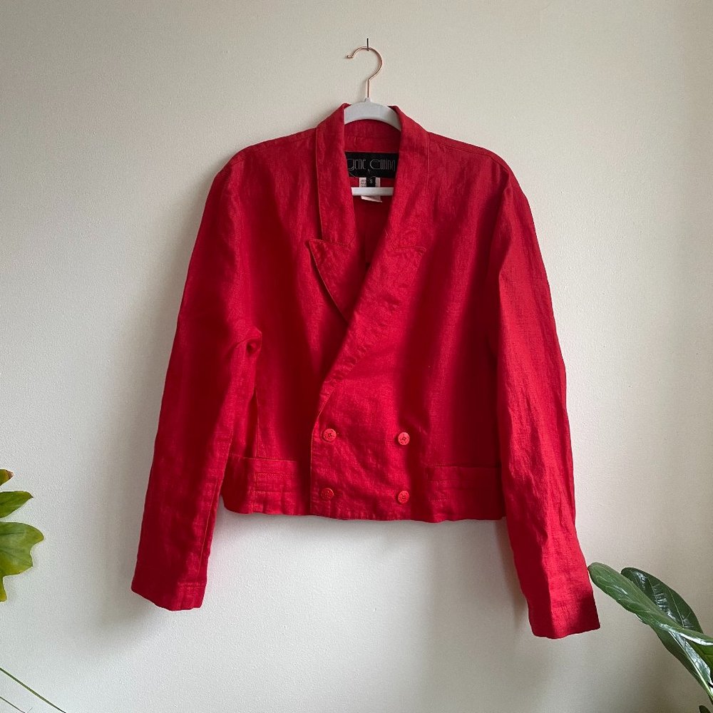 Vintage Red Linen Double Breasted 80's Blazer - Gene Ewing Brand